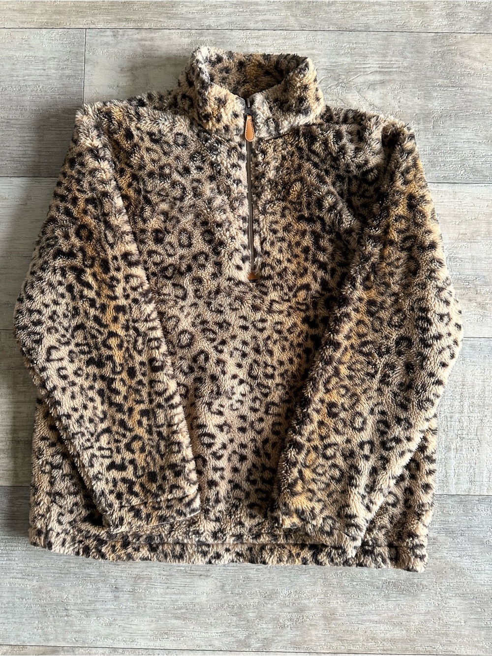 Pink Lily Leopard Faux Fur Quarter Zip Pullover S